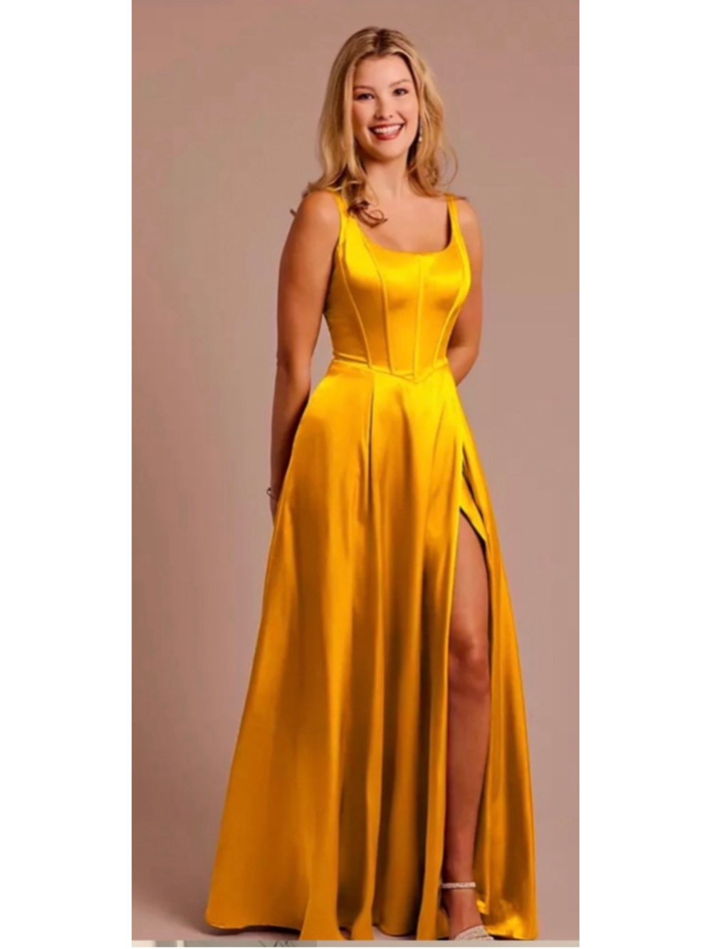 Charmeuse Basque Waist Galina Signature Satin Corset Gown Butterscotch